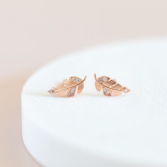Rose Gold Foliage Studs (S925) - Only 1 left! - Picture 4 of 11
